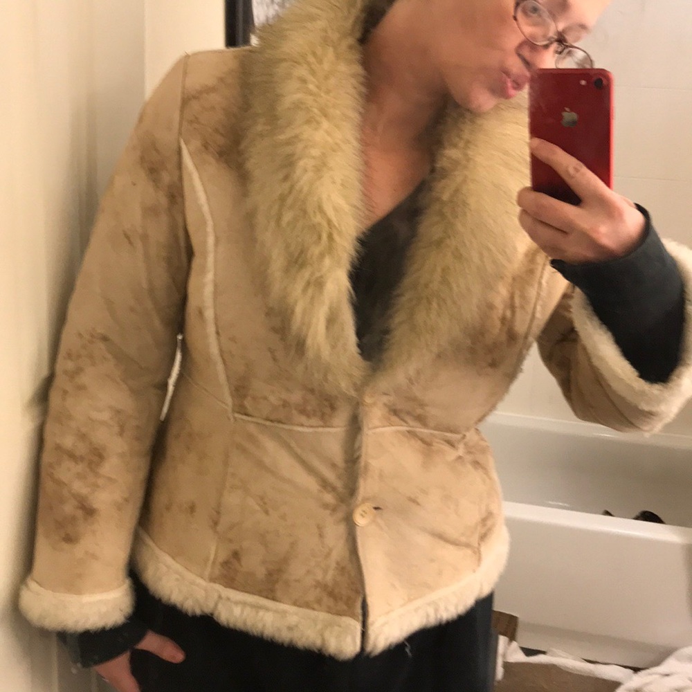 Faux Suede and Shearling Coat EUC